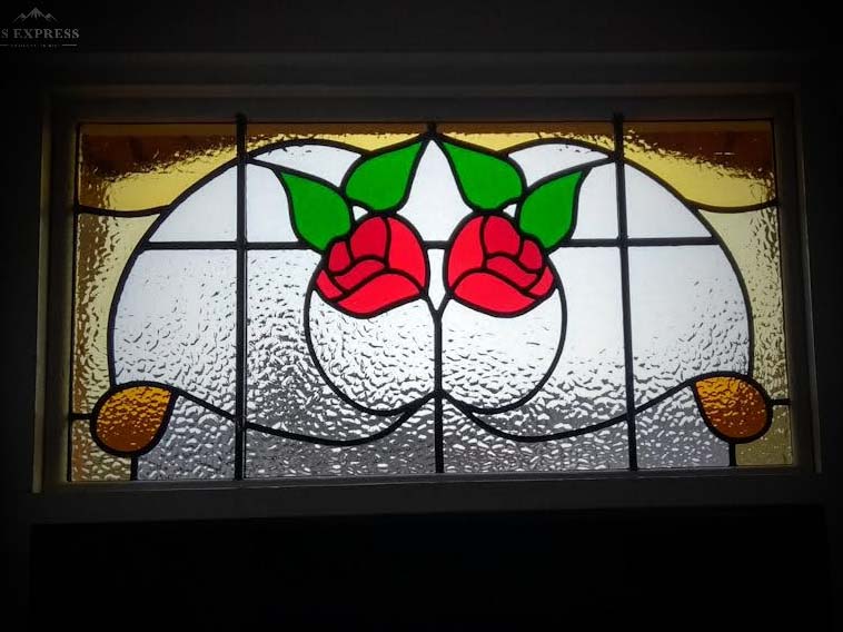 stained glass fan light (transom) window, made for Taunton, Somerset